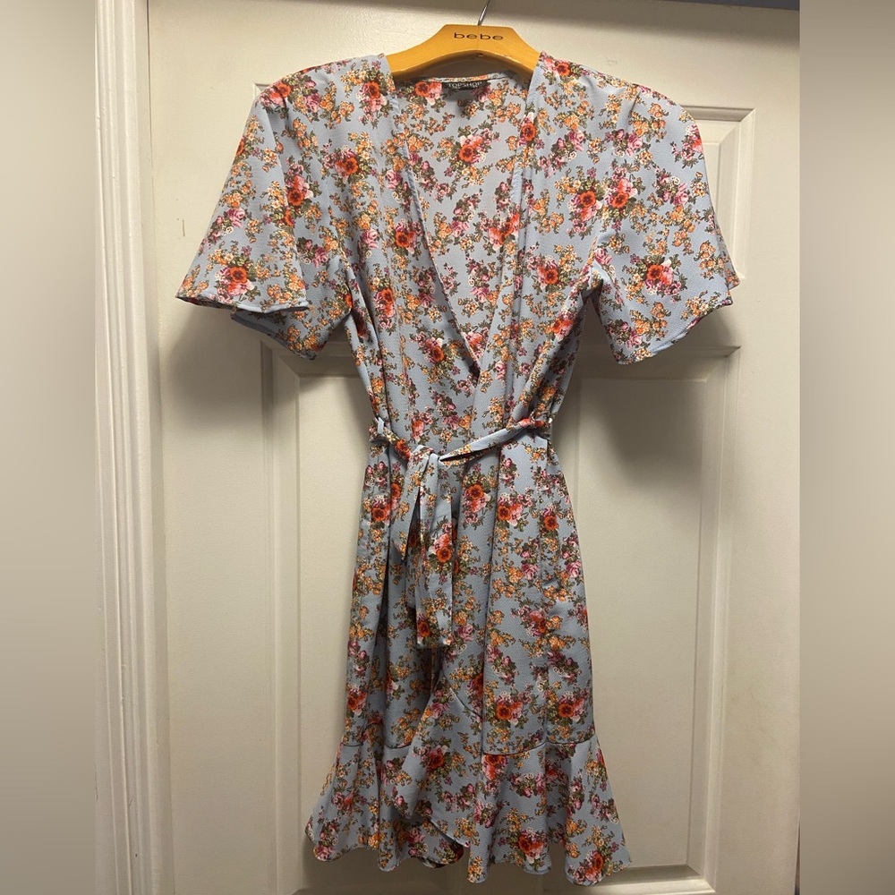 Orange and Brown V-Neck Flutter Sleeve Maxi Dress